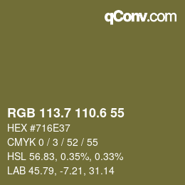 カラーコード: RGB 113.7 110.6 55 | qconv.com