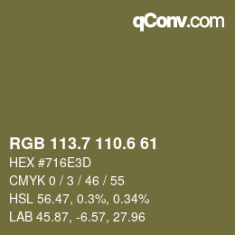 カラーコード: RGB 113.7 110.6 61 | qconv.com