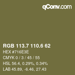 カラーコード: RGB 113.7 110.6 62 | qconv.com