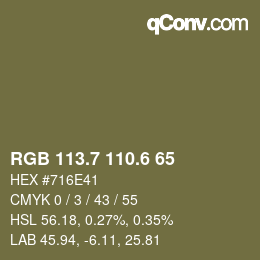カラーコード: RGB 113.7 110.6 65 | qconv.com