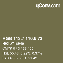 カラーコード: RGB 113.7 110.6 73 | qconv.com