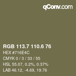 カラーコード: RGB 113.7 110.6 76 | qconv.com
