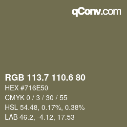 カラーコード: RGB 113.7 110.6 80 | qconv.com