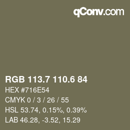 カラーコード: RGB 113.7 110.6 84 | qconv.com