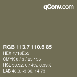 カラーコード: RGB 113.7 110.6 85 | qconv.com