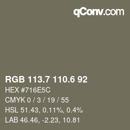 カラーコード: RGB 113.7 110.6 92 | qconv.com