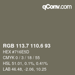 カラーコード: RGB 113.7 110.6 93 | qconv.com