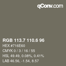 カラーコード: RGB 113.7 110.6 96 | qconv.com