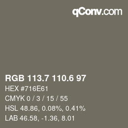 カラーコード: RGB 113.7 110.6 97 | qconv.com
