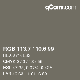 カラーコード: RGB 113.7 110.6 99 | qconv.com