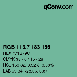 カラーコード: RGB 113.7 183 156 | qconv.com