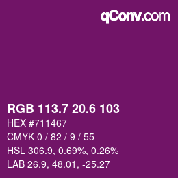 カラーコード: RGB 113.7 20.6 103 | qconv.com