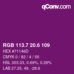 カラーコード: RGB 113.7 20.6 109 | qconv.com