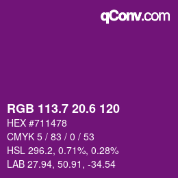 カラーコード: RGB 113.7 20.6 120 | qconv.com