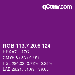 カラーコード: RGB 113.7 20.6 124 | qconv.com