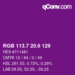 カラーコード: RGB 113.7 20.6 129 | qconv.com