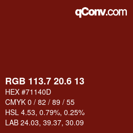 カラーコード: RGB 113.7 20.6 13 | qconv.com