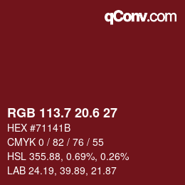 カラーコード: RGB 113.7 20.6 27 | qconv.com