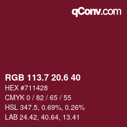 カラーコード: RGB 113.7 20.6 40 | qconv.com