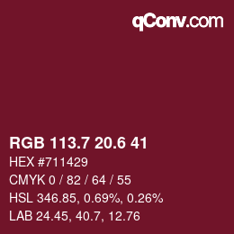 カラーコード: RGB 113.7 20.6 41 | qconv.com