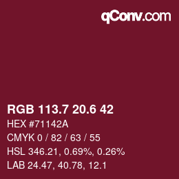 カラーコード: RGB 113.7 20.6 42 | qconv.com