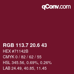カラーコード: RGB 113.7 20.6 43 | qconv.com