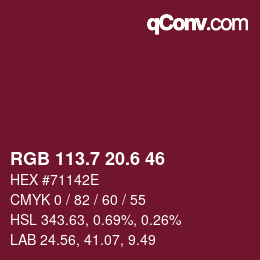 カラーコード: RGB 113.7 20.6 46 | qconv.com