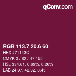 カラーコード: RGB 113.7 20.6 60 | qconv.com