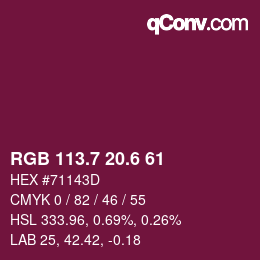 カラーコード: RGB 113.7 20.6 61 | qconv.com
