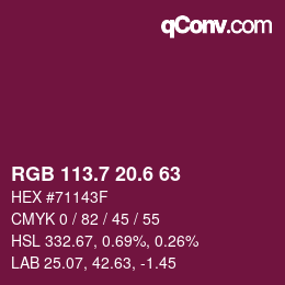カラーコード: RGB 113.7 20.6 63 | qconv.com