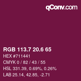 カラーコード: RGB 113.7 20.6 65 | qconv.com