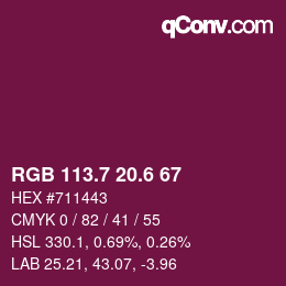 カラーコード: RGB 113.7 20.6 67 | qconv.com