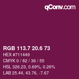 カラーコード: RGB 113.7 20.6 73 | qconv.com