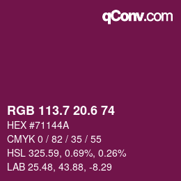 カラーコード: RGB 113.7 20.6 74 | qconv.com