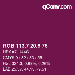 カラーコード: RGB 113.7 20.6 76 | qconv.com