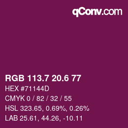 カラーコード: RGB 113.7 20.6 77 | qconv.com