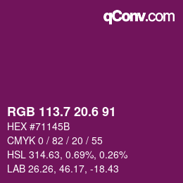 カラーコード: RGB 113.7 20.6 91 | qconv.com
