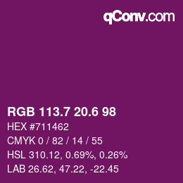 カラーコード: RGB 113.7 20.6 98 | qconv.com