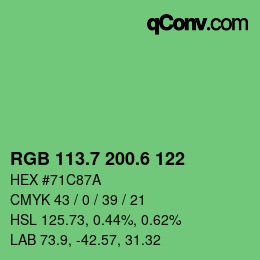 カラーコード: RGB 113.7 200.6 122 | qconv.com