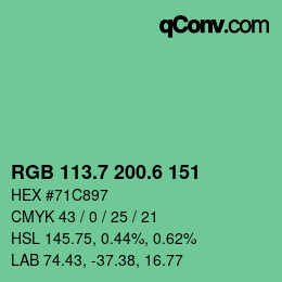 カラーコード: RGB 113.7 200.6 151 | qconv.com