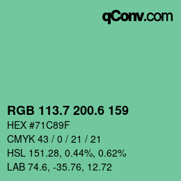 カラーコード: RGB 113.7 200.6 159 | qconv.com