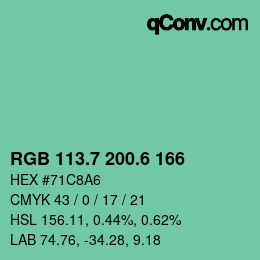 カラーコード: RGB 113.7 200.6 166 | qconv.com