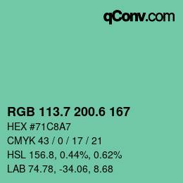 カラーコード: RGB 113.7 200.6 167 | qconv.com
