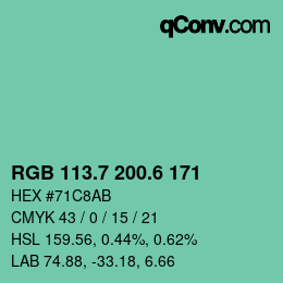 カラーコード: RGB 113.7 200.6 171 | qconv.com