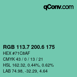 カラーコード: RGB 113.7 200.6 175 | qconv.com