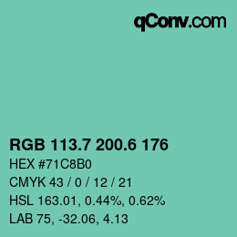 カラーコード: RGB 113.7 200.6 176 | qconv.com