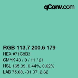 カラーコード: RGB 113.7 200.6 179 | qconv.com