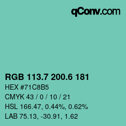 カラーコード: RGB 113.7 200.6 181 | qconv.com