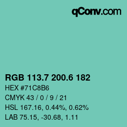 カラーコード: RGB 113.7 200.6 182 | qconv.com