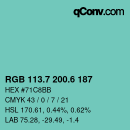 カラーコード: RGB 113.7 200.6 187 | qconv.com